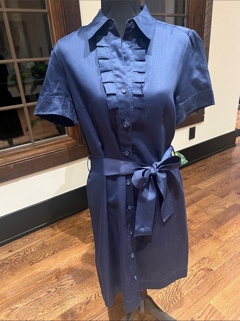 Banana Republic Navy Short Sleeve Shirt Dress with Waist Tie